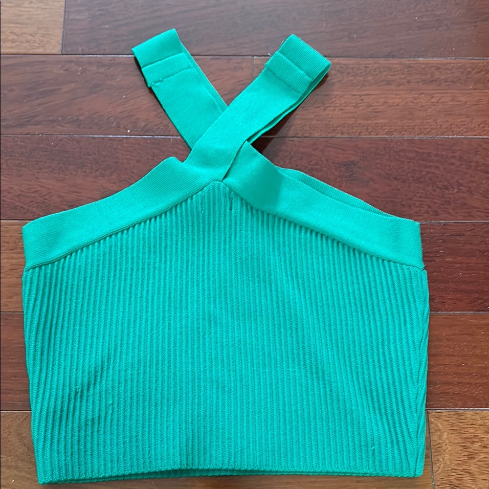 Green Ribbed Women's Top - Picture 3 of 4